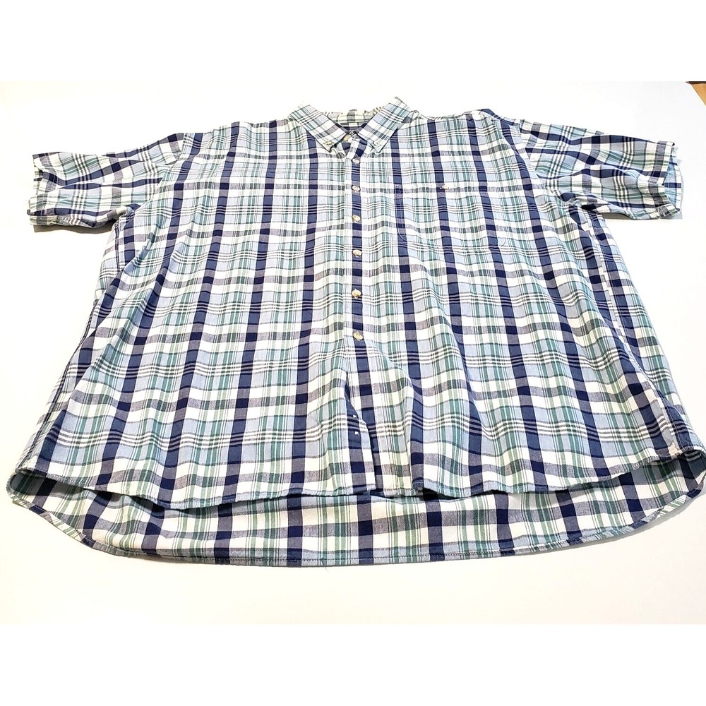 Men's Button Front Woven Shirt L Blue Plaid Short Sleeves Sutter & Grant